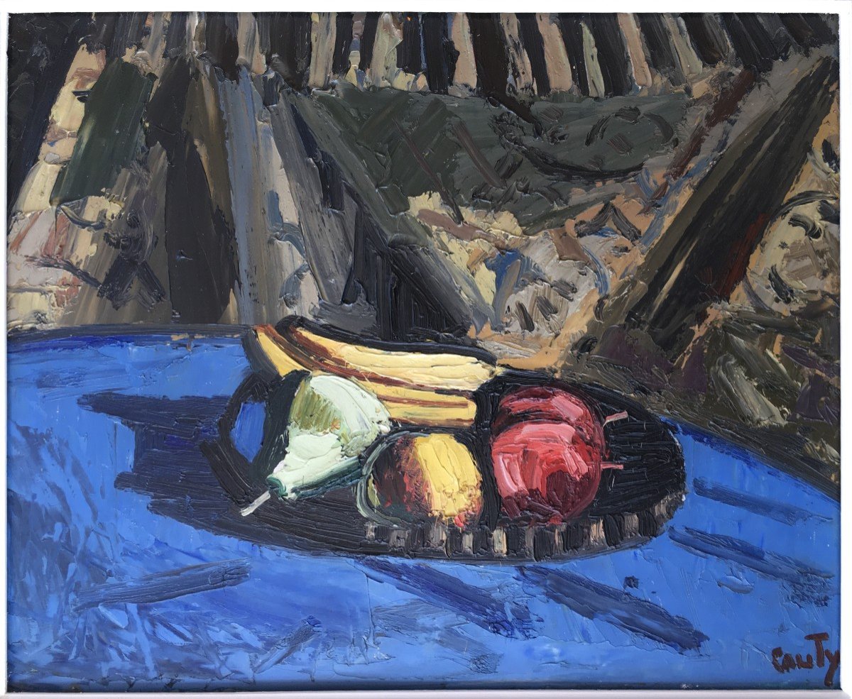 Tableau Nature Morte Aux Fruits Par Jean Couty 1907-1991 Peintre Lyonnais-photo-2