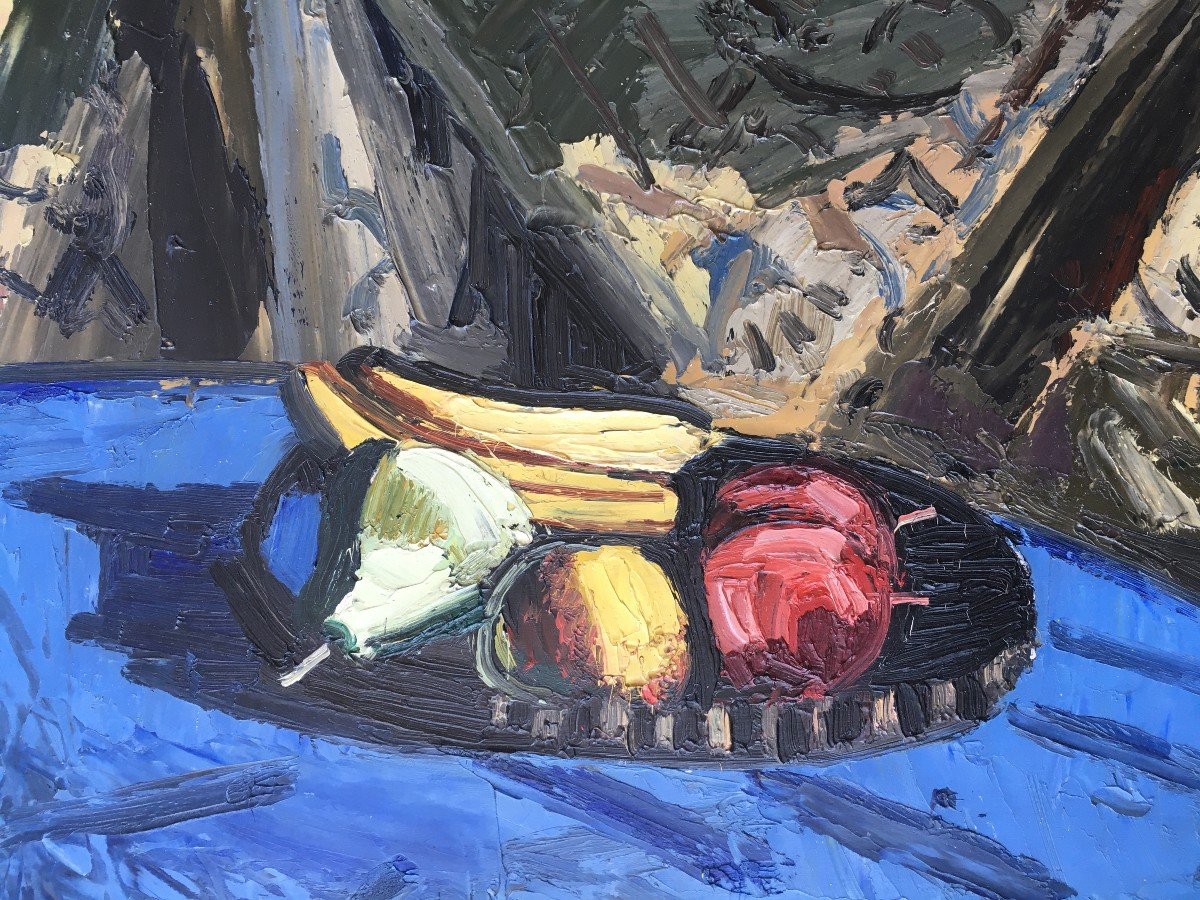 Tableau Nature Morte Aux Fruits Par Jean Couty 1907-1991 Peintre Lyonnais-photo-3