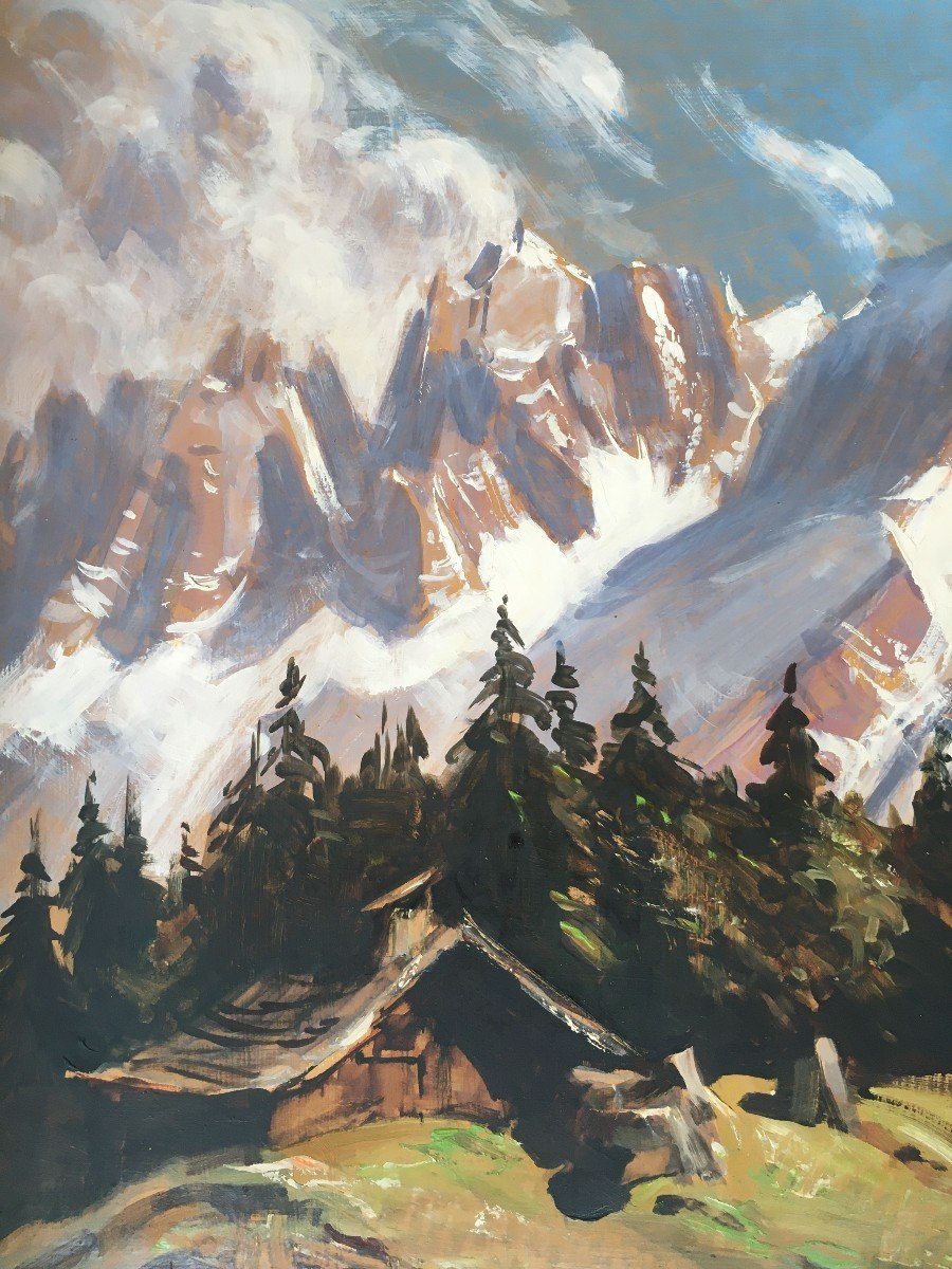 Superb Painting By Marcel Wibault Mountain Alps-photo-4