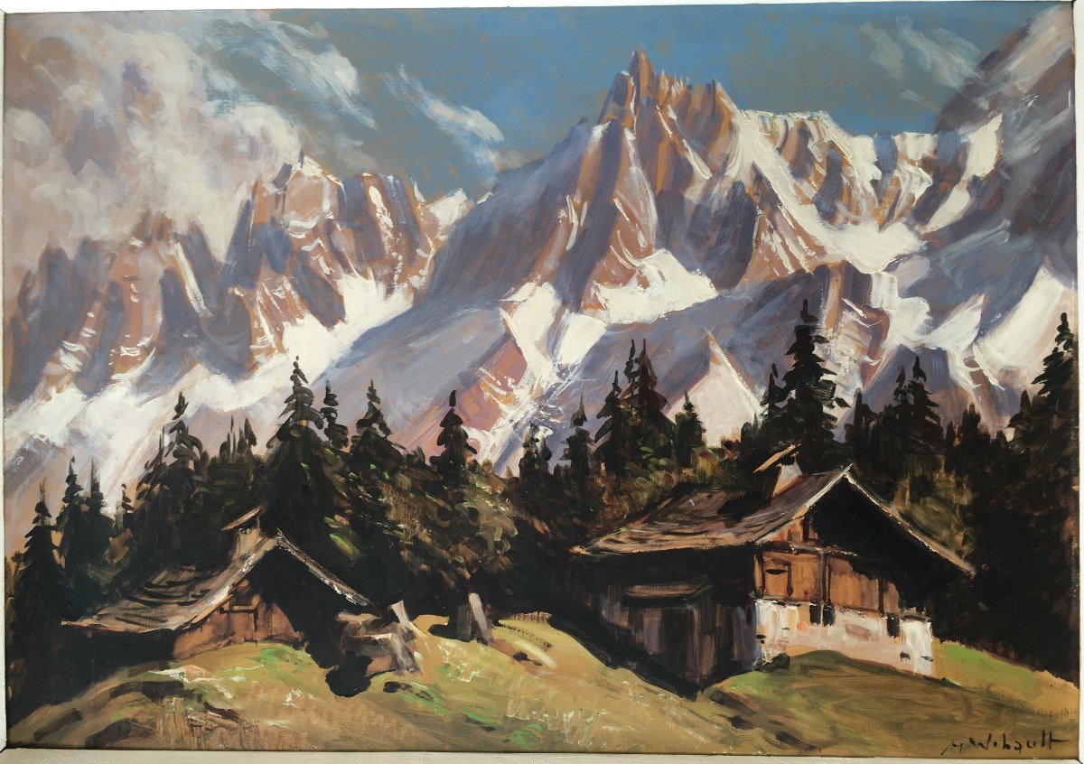 Superb Painting By Marcel Wibault Mountain Alps