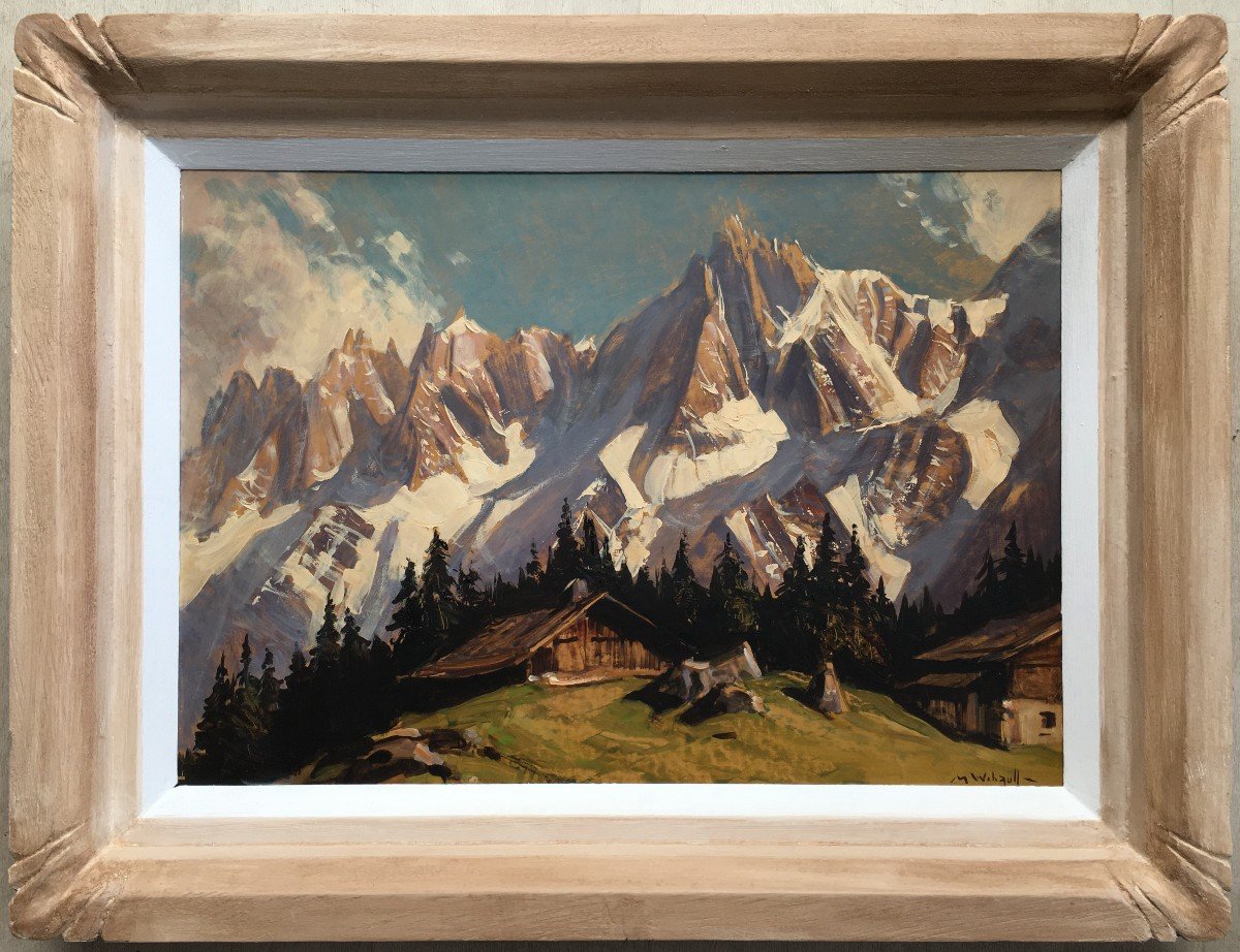 Superbe Tableau Marcel Wibault Peintre De Montagne Les Aiguilles De Chamonix-photo-2