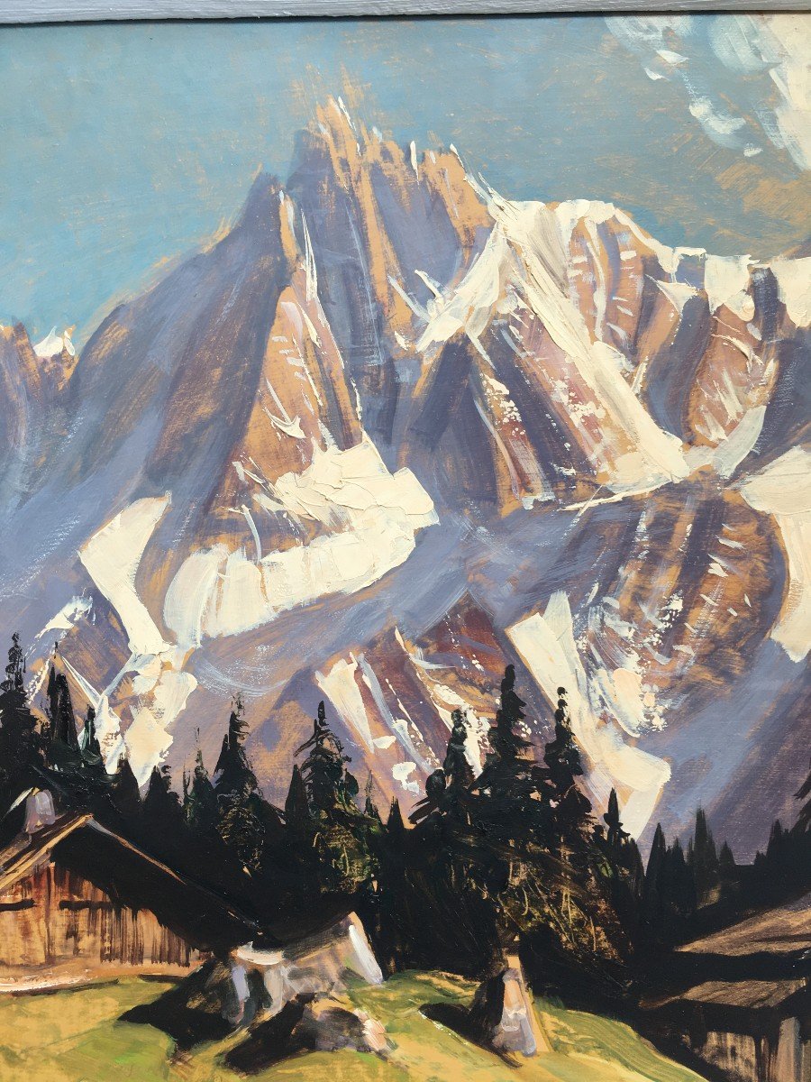 Superbe Tableau Marcel Wibault Peintre De Montagne Les Aiguilles De Chamonix-photo-4