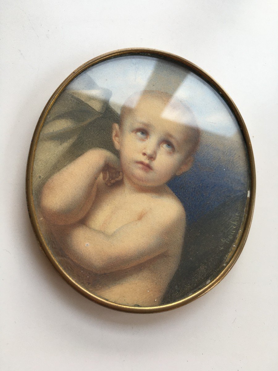 Miniature On Paper Child 19th Century-photo-2