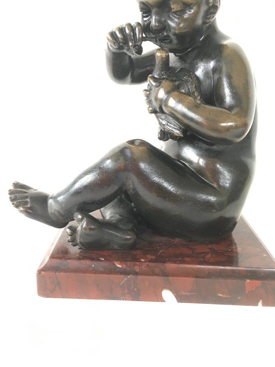 Ravissant Bronze l' Enfant Et l'Oiseau d'Après Jean Baptiste Pigalle (1714-1785)-photo-3