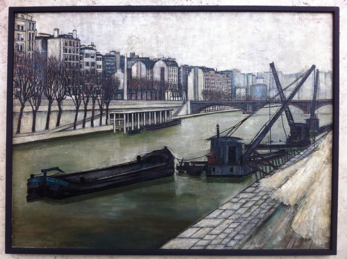 Tableau Michel De Gallard Les Quais De Seine à Paris 1951 Influence Bernard Buffet