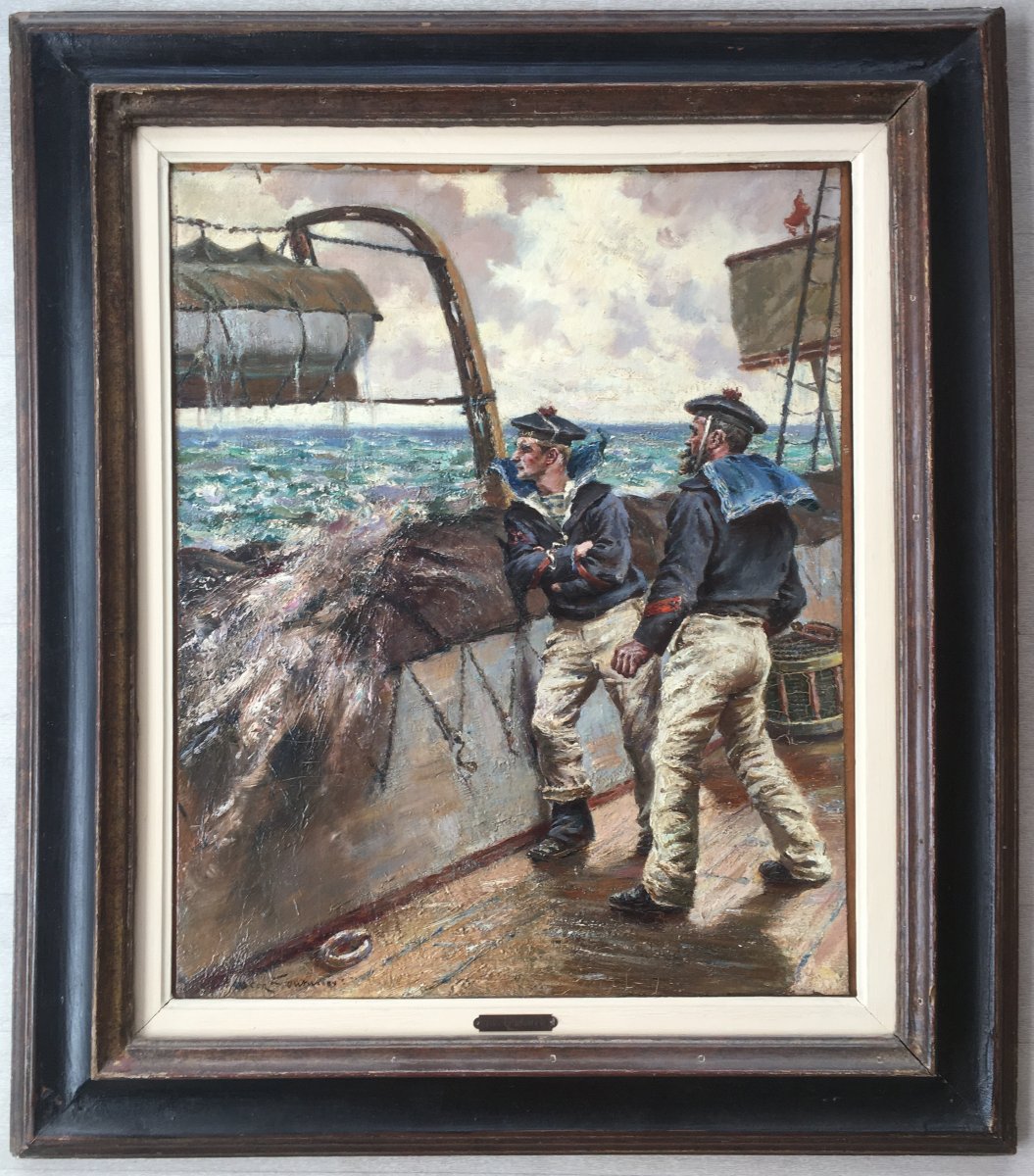 Superbe Tableau Léon Couturier (1842-1935) Peintre De La Marine, Mer, Bateaux