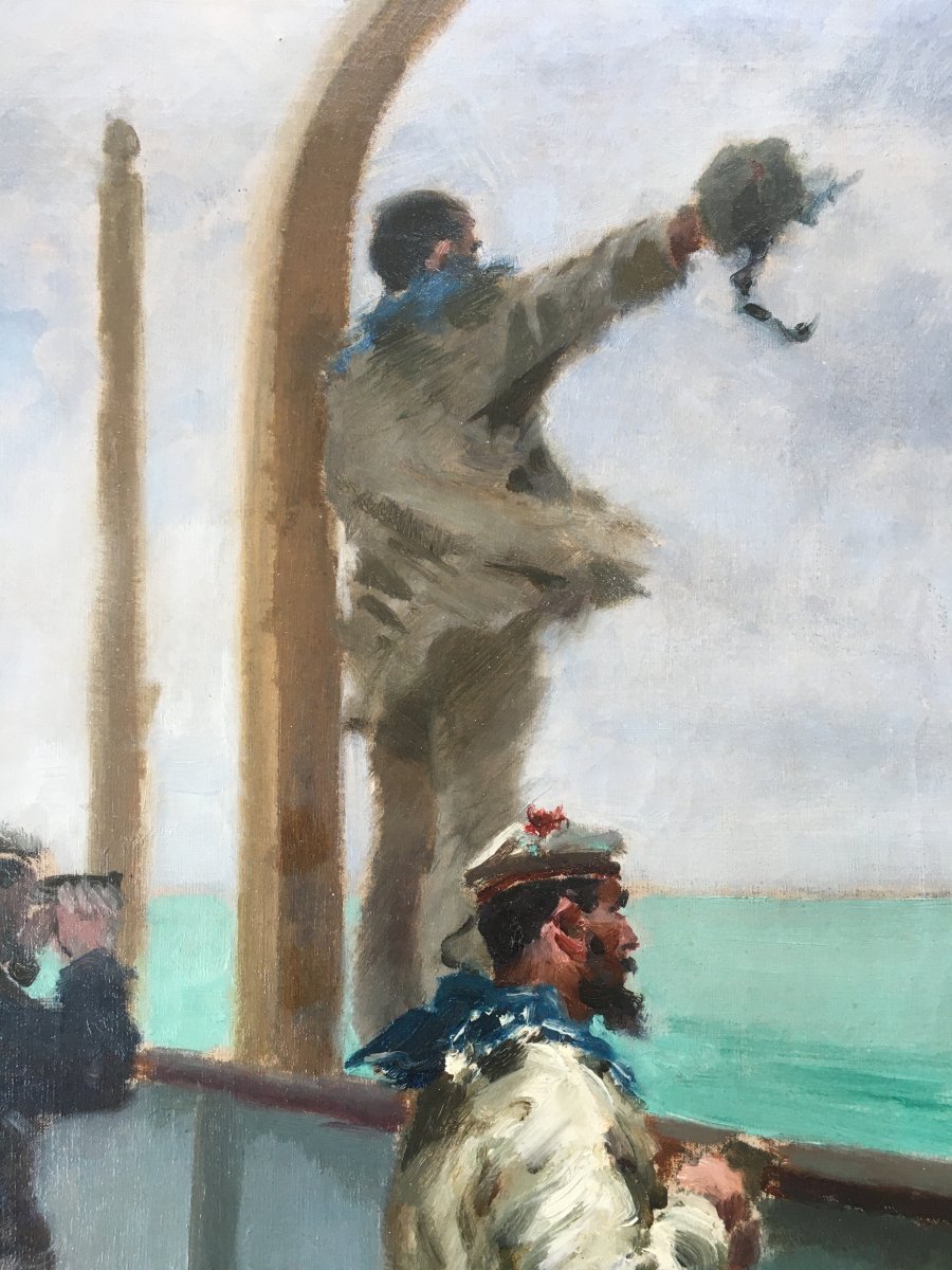 Superbe Tableau Léon Couturier (1842-1935) Peintre De La Marine, Mer, Bateaux-photo-4