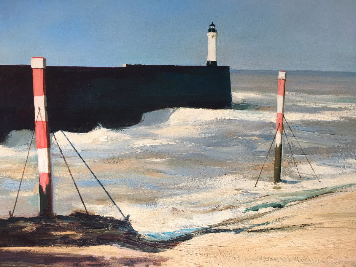 Très Beau Tableau Bord De Mer Jacques Ciry (1914-1982) Peinture Marine Phare-photo-3