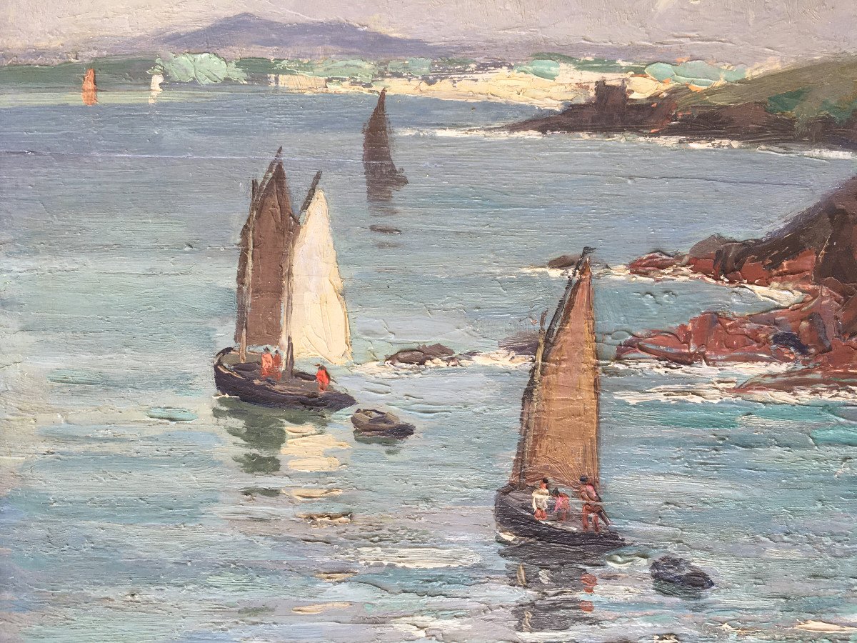 Painting Henri Maurice Cahours View Of The Bay Of Douarnenez Brittany-photo-3