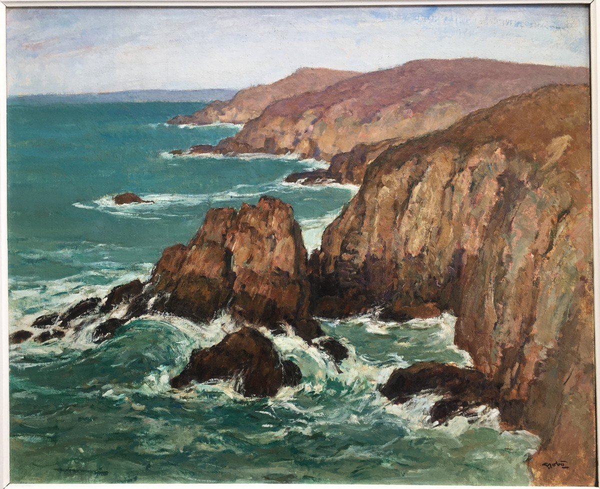 Painting Brittany Bay Of Douarnenez Georges Gobo Breton Painter 1876-1958-photo-2