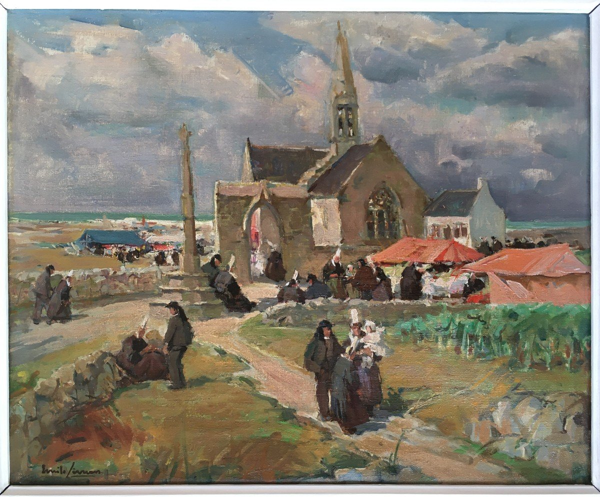 Painting Emile Simon Bretagne Pardon à Penhors