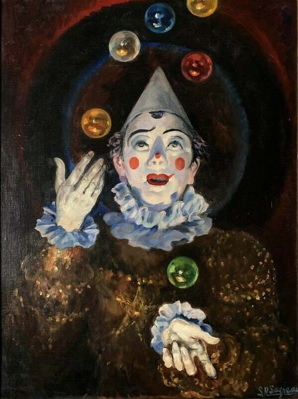 Superbe Peinture  Tableau Clown Par Suzanne Raphaelle Lagneau -photo-3