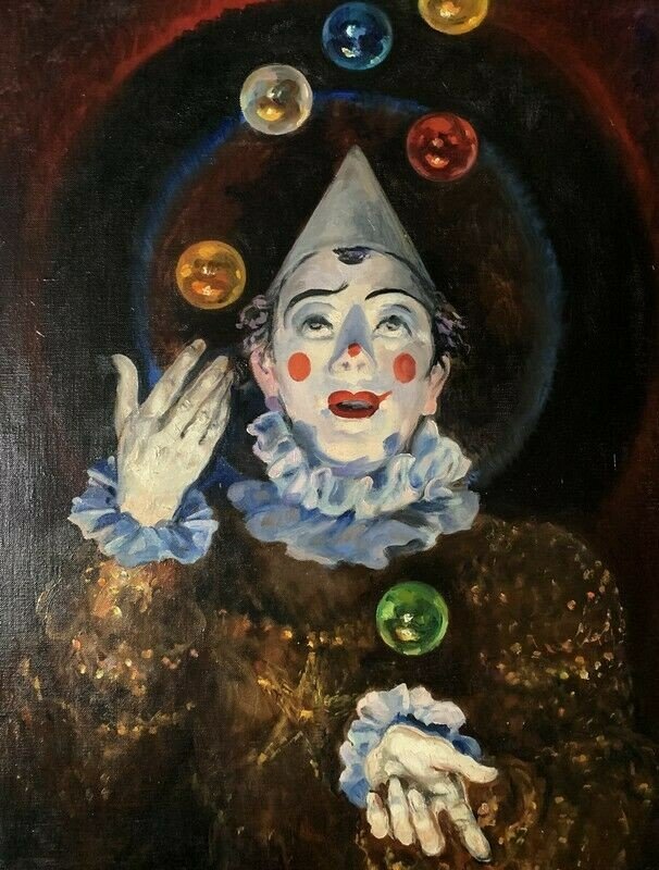 Superbe Peinture  Tableau Clown Par Suzanne Raphaelle Lagneau -photo-2