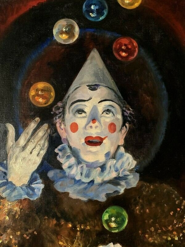 Superbe Peinture  Tableau Clown Par Suzanne Raphaelle Lagneau -photo-3