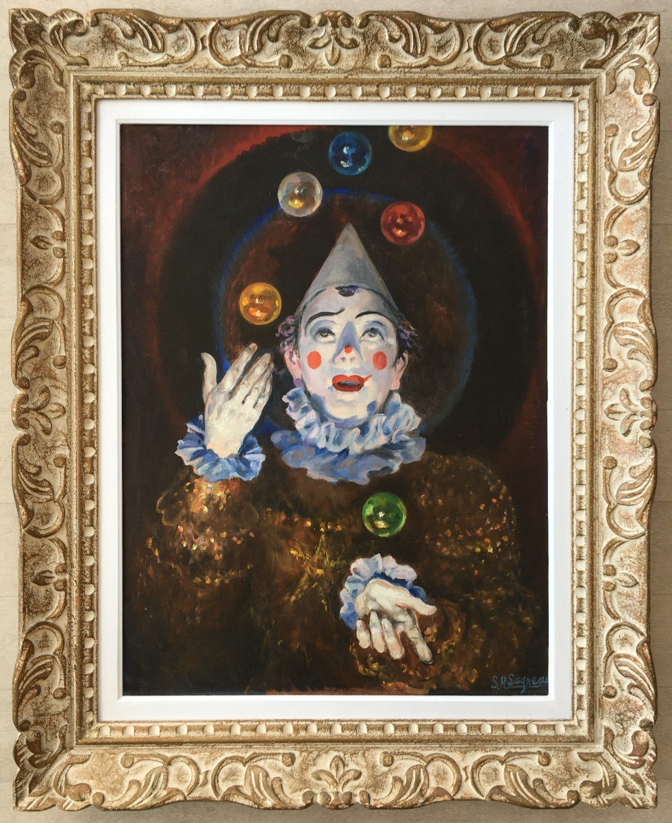 Superbe Peinture  Tableau Clown Par Suzanne Raphaelle Lagneau 