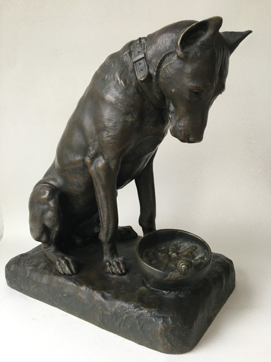 Bronze Sculpture The Dog And The Snail By Stanislas Lami 1858 1944-photo-3