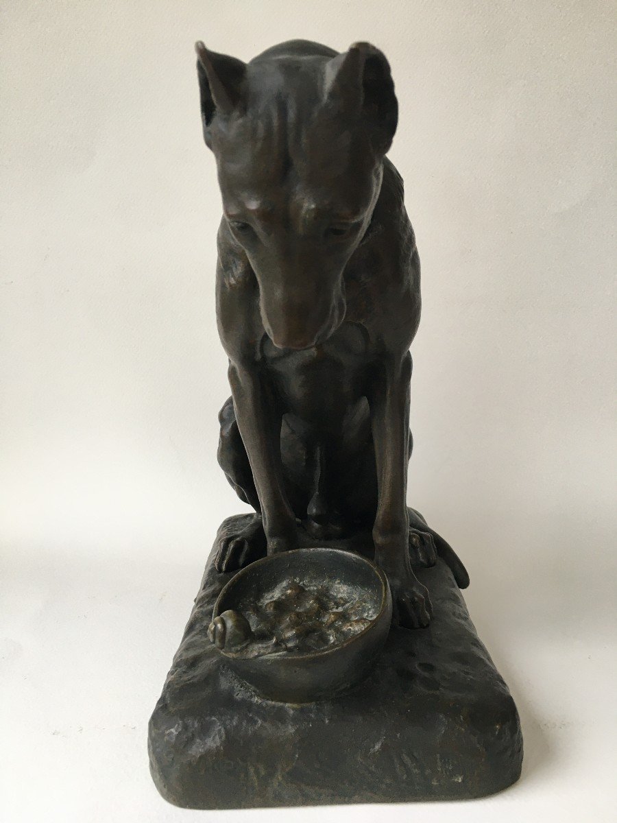 Bronze Sculpture The Dog And The Snail By Stanislas Lami 1858 1944-photo-1