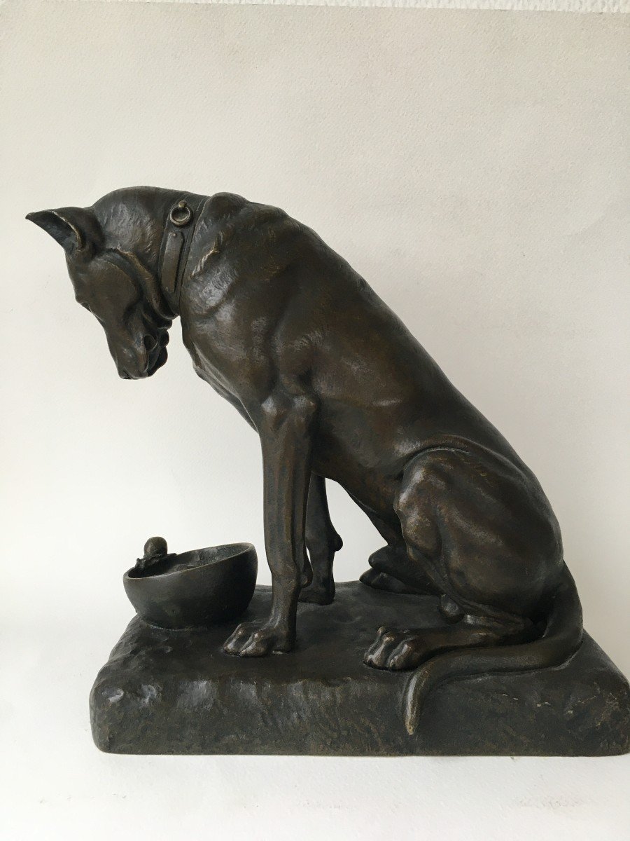 Bronze Sculpture The Dog And The Snail By Stanislas Lami 1858 1944-photo-2