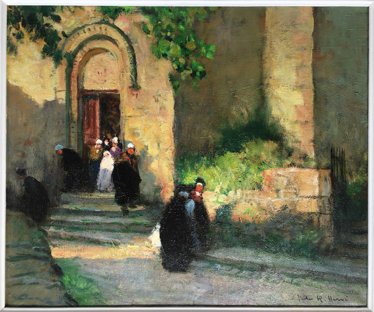 Oil Painting Jules Rene Herve Exit From Mass-photo-2