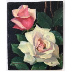 Tableau Peinture Fleurs Roses Par André Paul Courselle Dumont