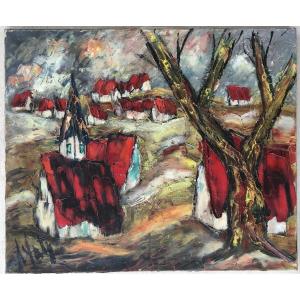 Painting Houses With Red Roofs By Henri d'Anty 1910-1998