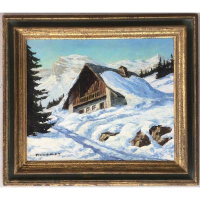Painting Paul Corbet Mountain Painter Chalet In Megève