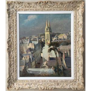 Tableau Peinture Emile Simon Peintre Breton Bretagne Vue De Quimper 