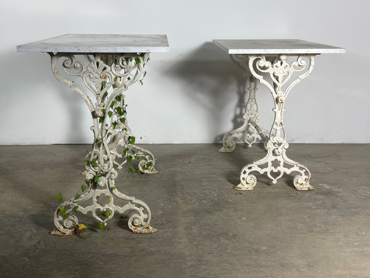 Pair Of Cast Iron And Marble Bistro Tables-photo-2