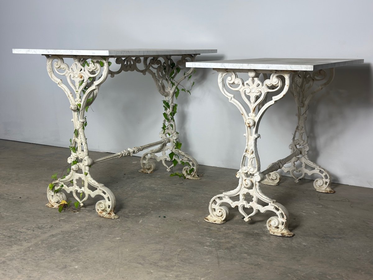 Pair Of Cast Iron And Marble Bistro Tables-photo-4