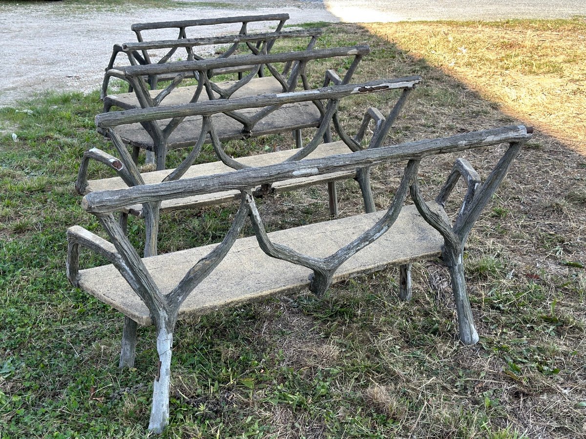 Set Of 5 Faux Wood Concrete Garden Benches -photo-2