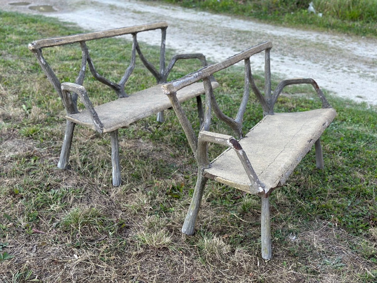 Set Of 5 Faux Wood Concrete Garden Benches -photo-1