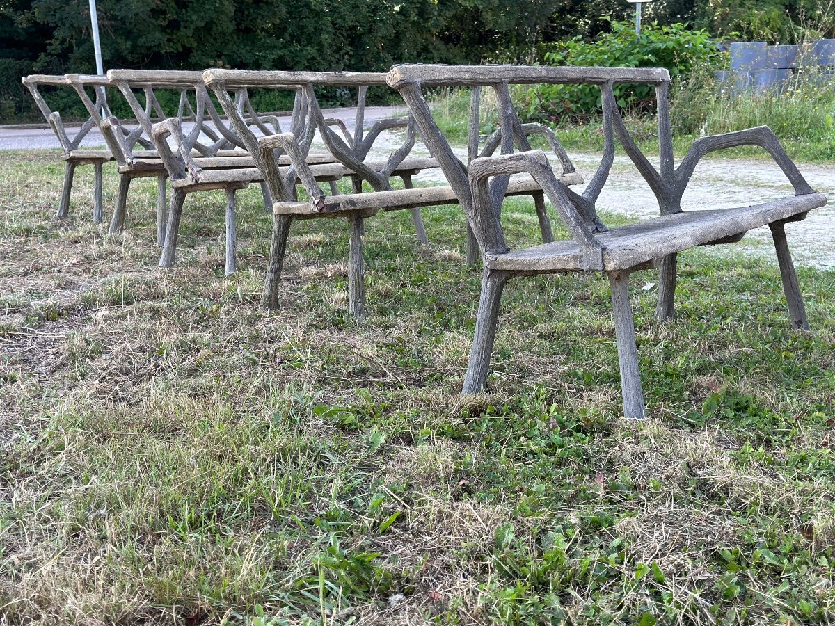 Set Of 5 Faux Wood Concrete Garden Benches -photo-2