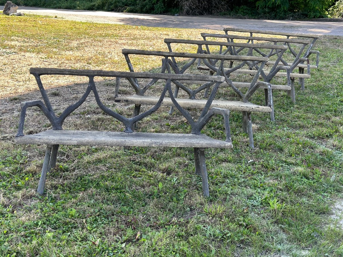 Set Of 5 Faux Wood Concrete Garden Benches 