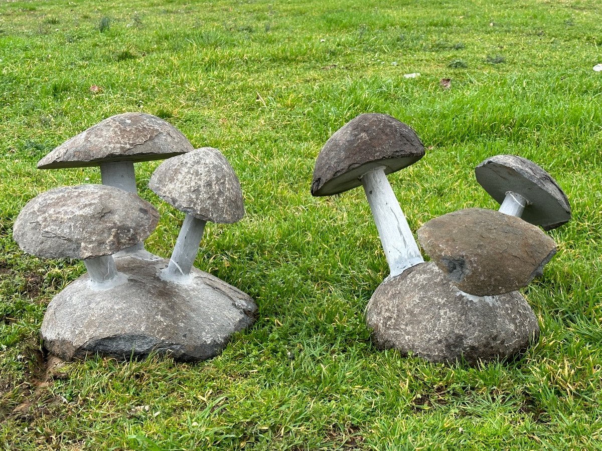 Ensemble De 6 Champignons En Pierre De Granit