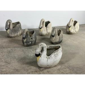 Series Of 6 Cement Swans 