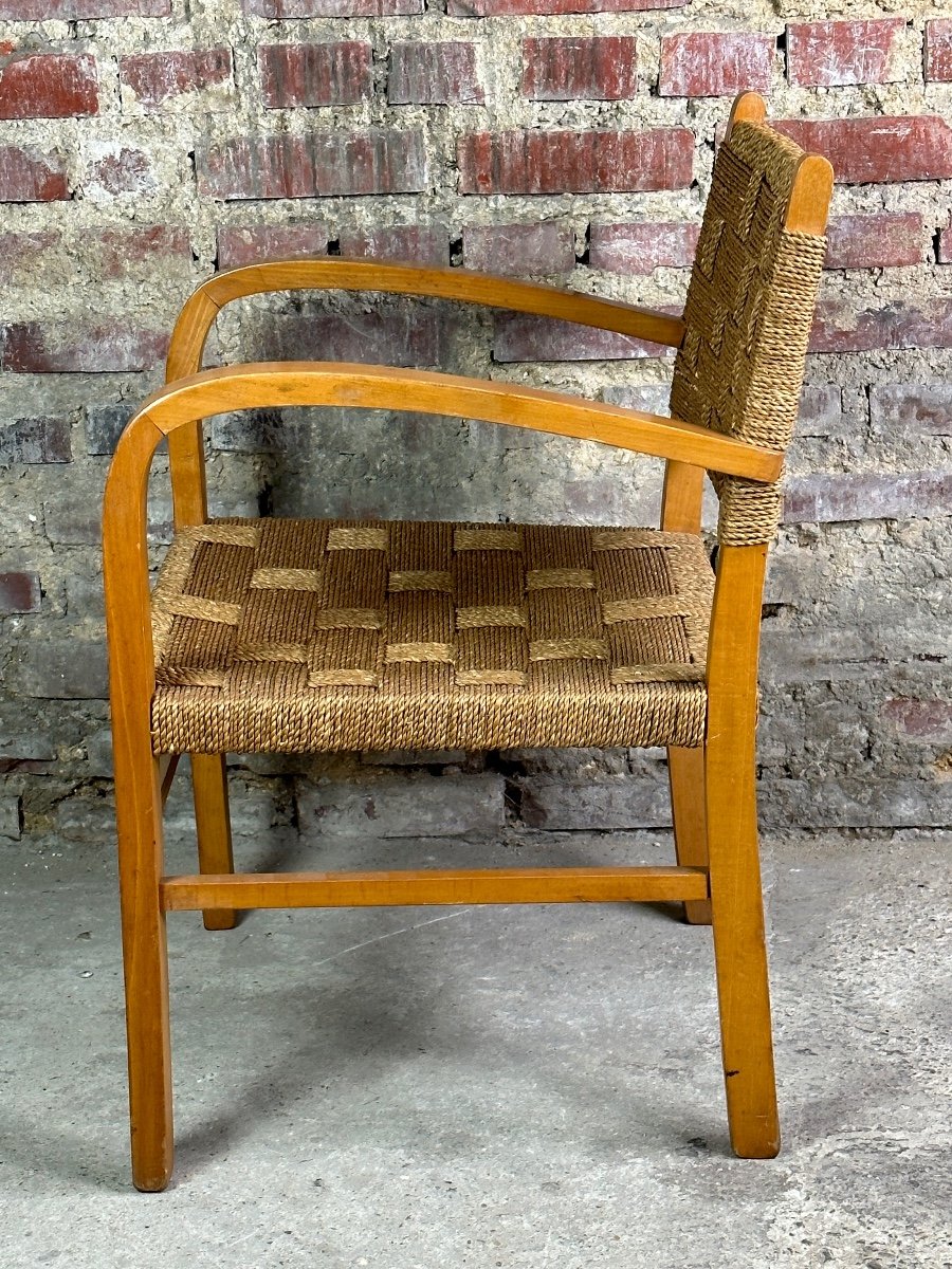 Fauteuil Néerlandais Corde Et Bois Vroom & Dreesman Vintage 1960-photo-3