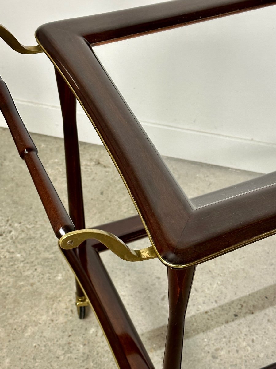 Dessert / Rolling Table In Rosewood And Brass Cesare Lacca Italy 1950-photo-8