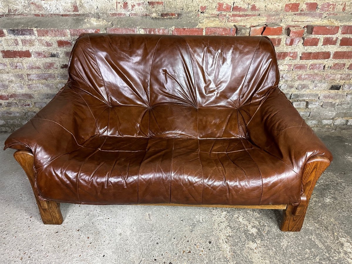 Vintage 60's Sofa In The Percival Lafer Taste In Wood And Leather-photo-7