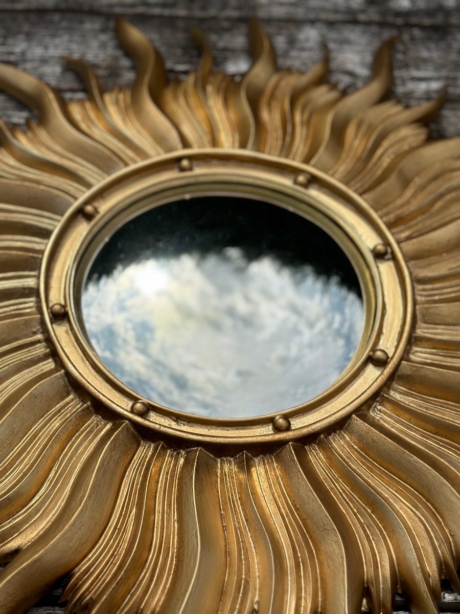 Miroir Soleil Italien Vintage 1960 En Résine Doré Avec Oeil De Sorcière 63 Cm-photo-2