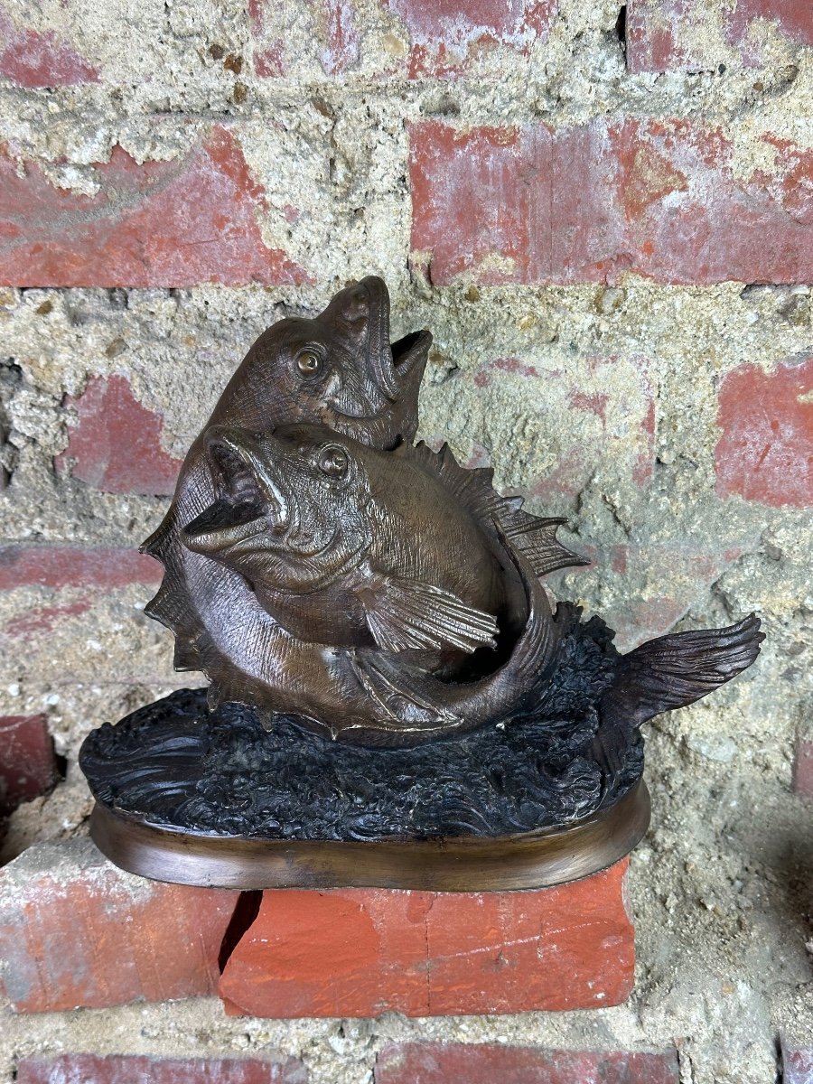 Bronze Poissons Sautant Dans La Vague 1960