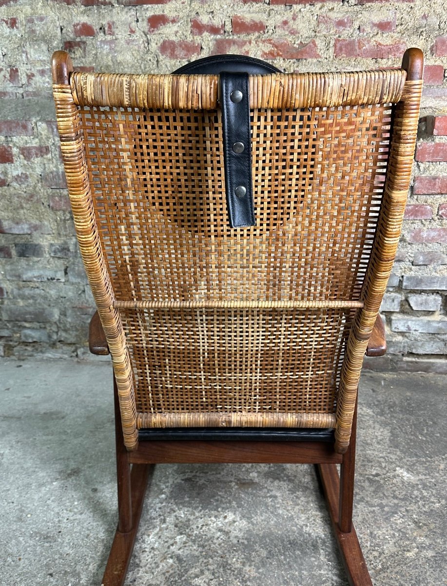 Pj Muntendam Rocking Chair In Teak And Rattan Vintage 1950-photo-4