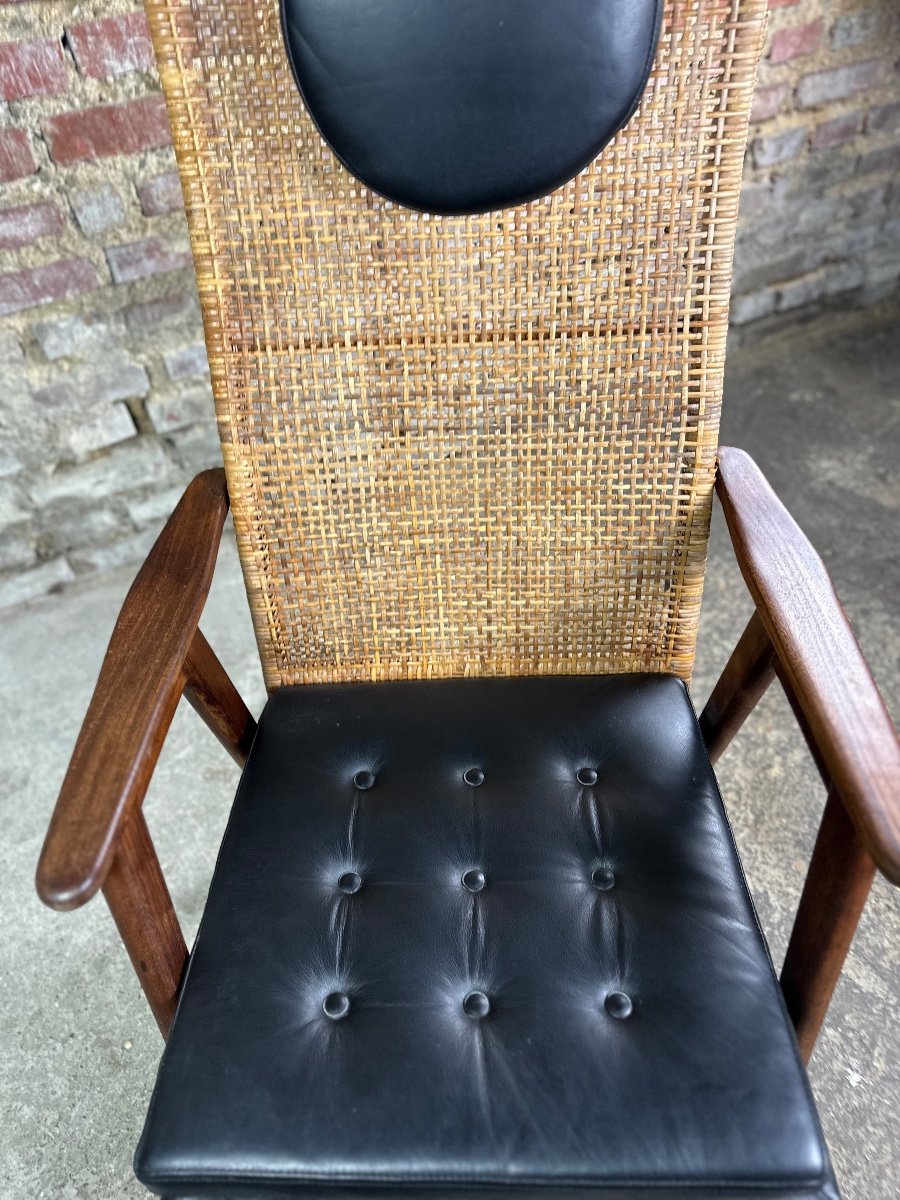 Pj Muntendam Rocking Chair In Teak And Rattan Vintage 1950-photo-6