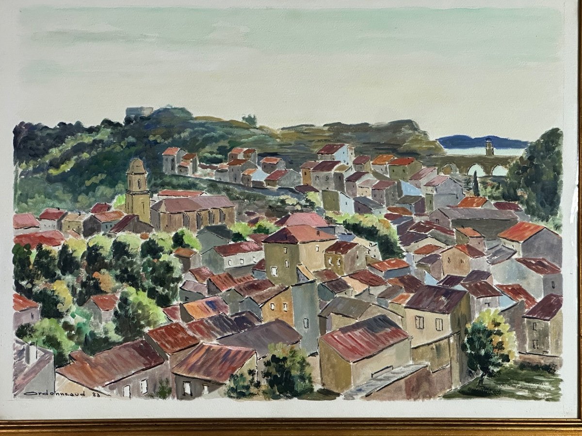 Peinture / Aquarelle Paysage De Provence Signé Jean Ordonneaud 1983-photo-2