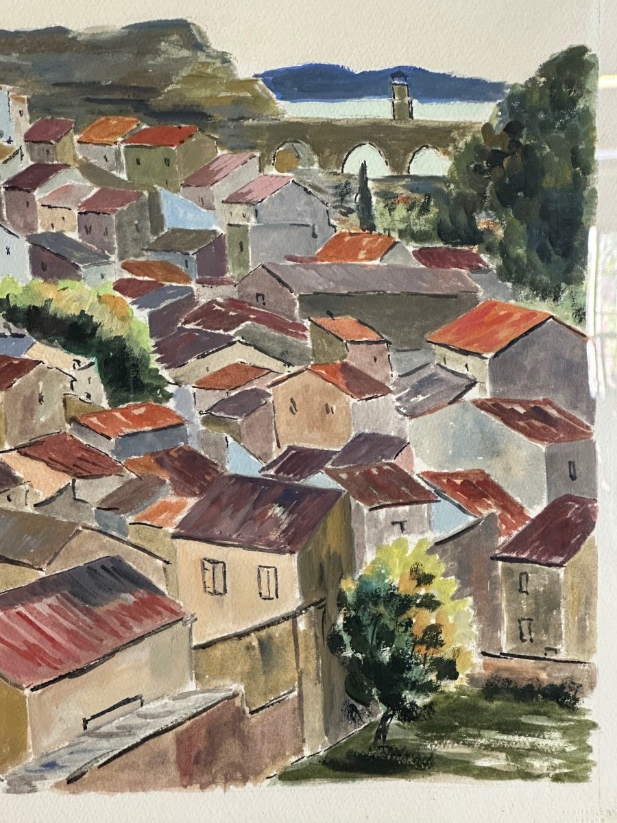 Peinture / Aquarelle Paysage De Provence Signé Jean Ordonneaud 1983-photo-5