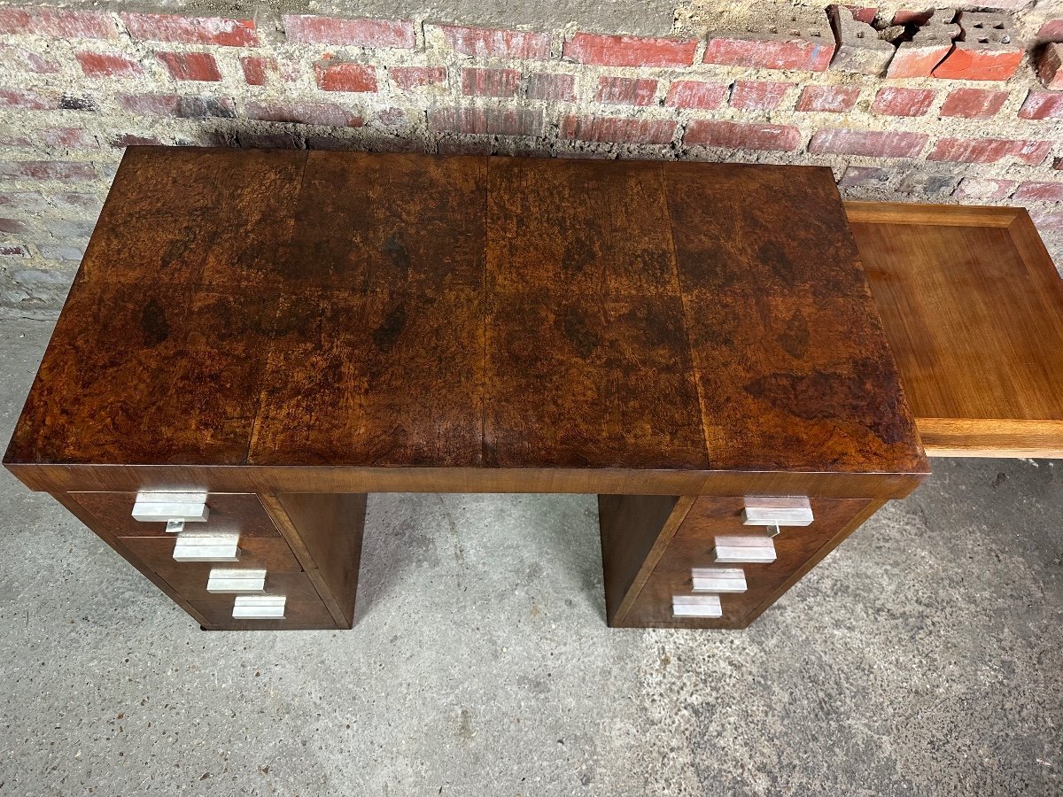 Art Deco Desk In Burl Walnut Veneer-photo-2