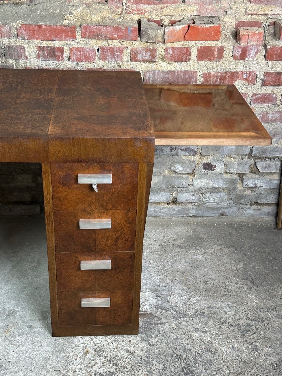 Art Deco Desk In Burl Walnut Veneer-photo-3