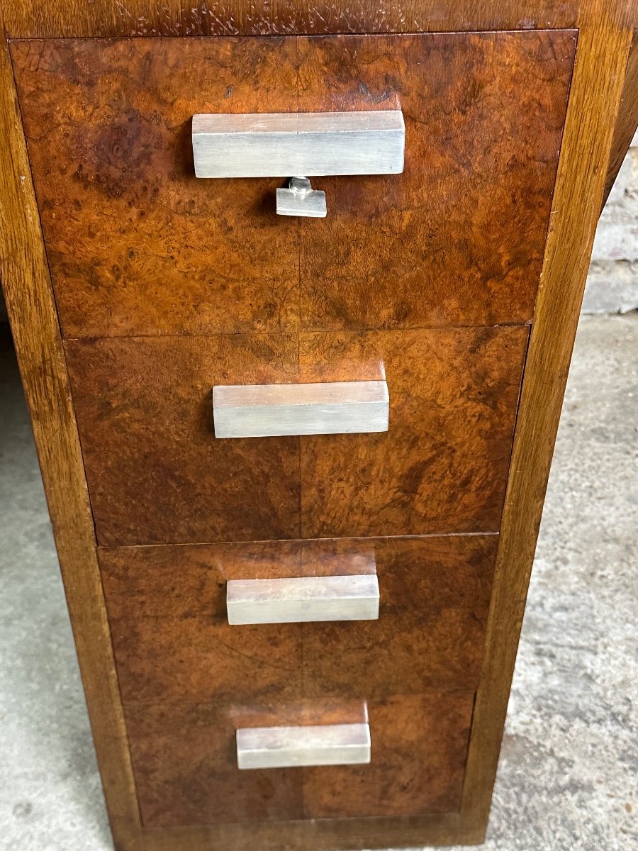 Art Deco Desk In Burl Walnut Veneer-photo-4