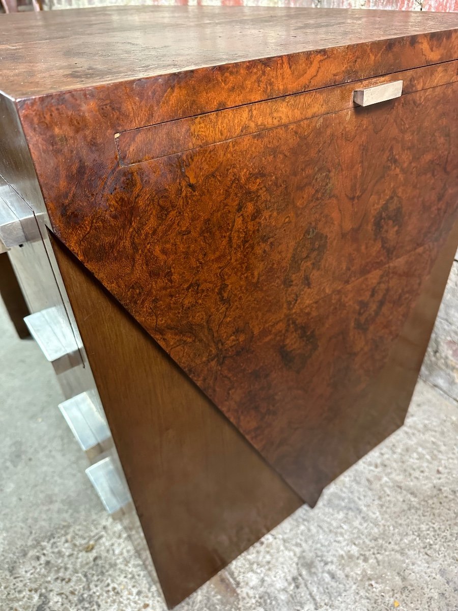 Art Deco Desk In Burl Walnut Veneer-photo-4