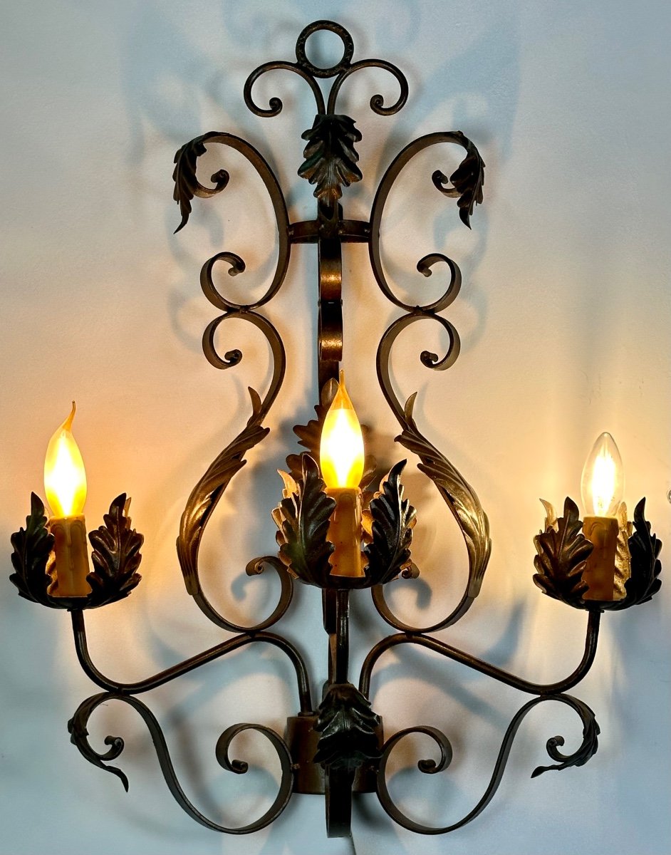 Wrought Iron Sconces (pair) With Foliage Decor-photo-3