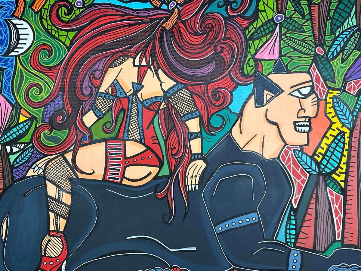 Acrylic Painting And Posca On Canvas "cohabitation" By Red Dito-photo-3